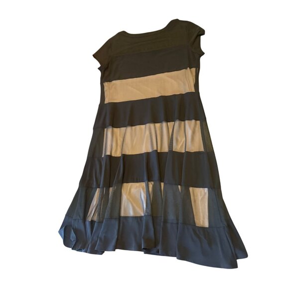 R&M Richards Size 16 Black & Tan Striped Dress Sheer Panels Party Cocktail - Picture 6 of 6